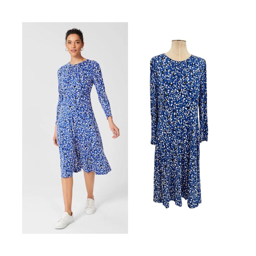 Hobbs London Sian Jersey Cobalt Blue Multi Print Midi Dress Blue US 14‎ NWT